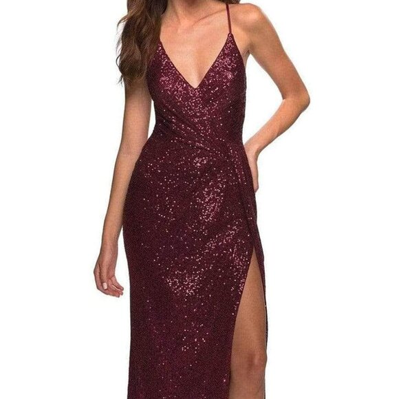 NWT La Femme 29438SC Sequin Prom Dress Burgundy Size 4 - Picture 1 of 7